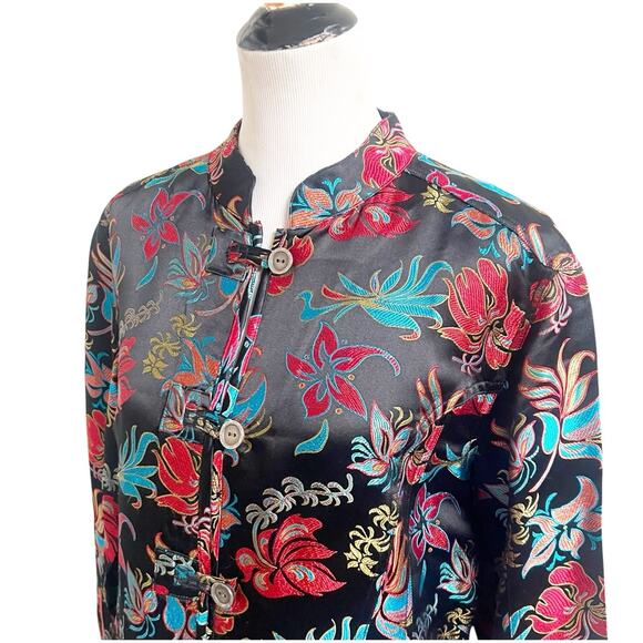 Chico’s Asian Inspired Brocade Jacket Mandarin Collar Silk Blend Size 3/Large - Picture 7 of 9